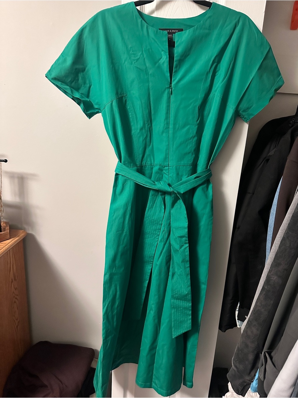 Judith & Charles Green Belted Women's Midi Dress